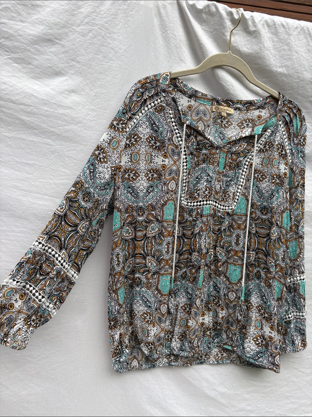 Democracy Paisley Tunic in Teal, Goldenrod, Black & White - Picture 7 of 13
